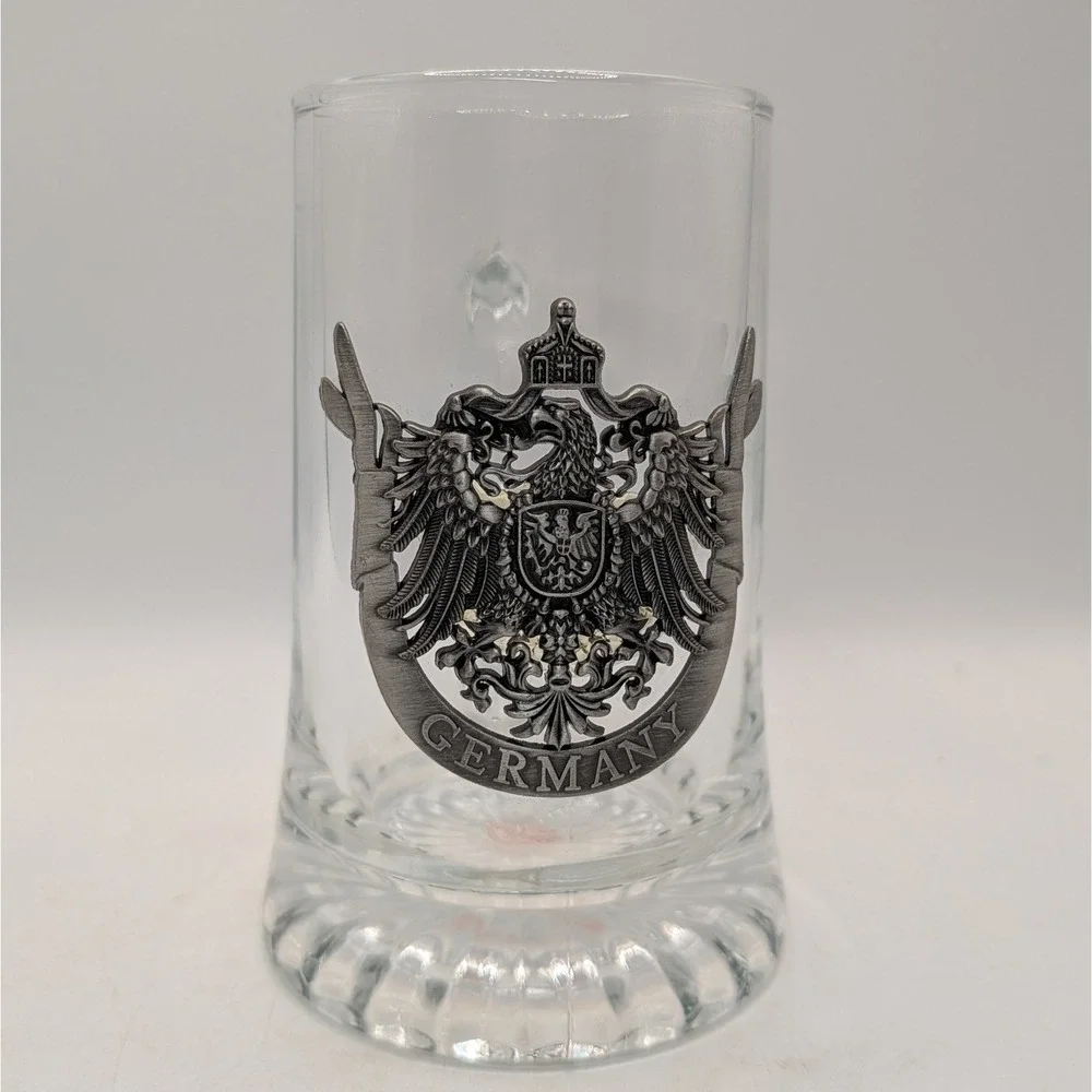 Vintage Bockling German Beer Stein Pewter Eagle Crest Heavy Glass Sixteen Ounce